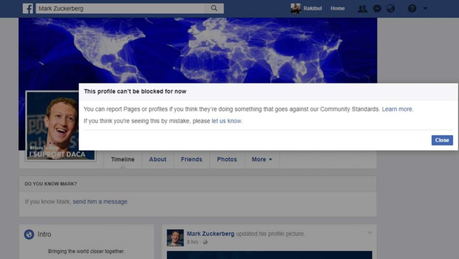 can't block Mark Zuckerberg's Facebook